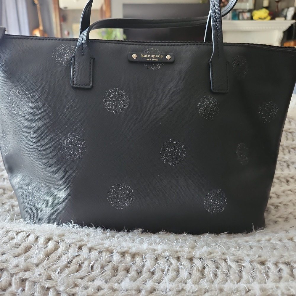 Kate Spade Black Glitter Polka Dot Tote